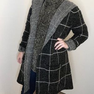 SOLD. Cyrus - Windowpane Hooded Cardigan Coat.